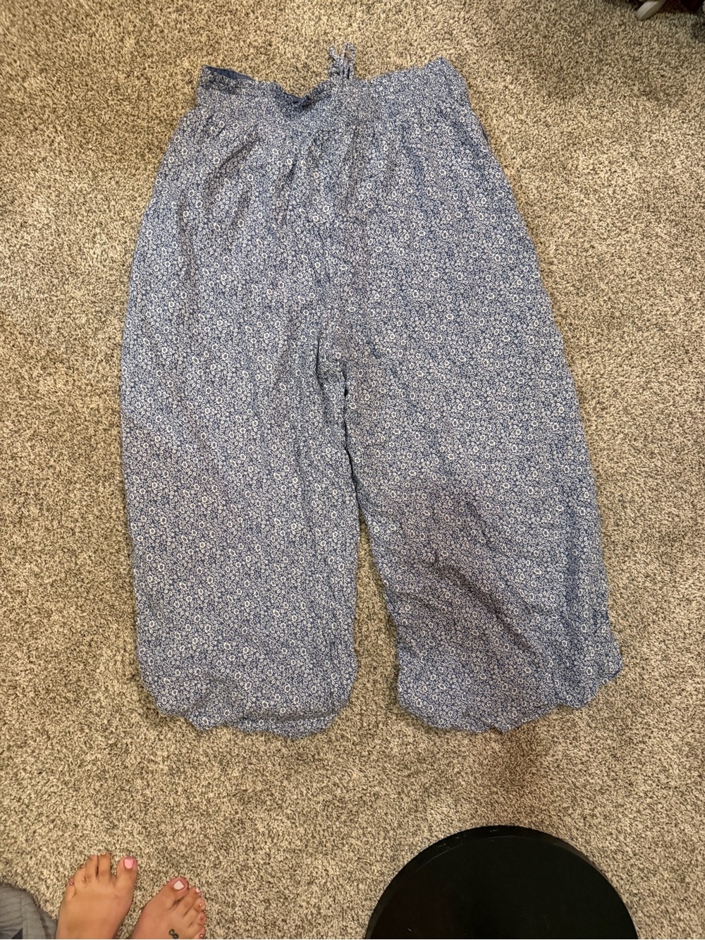 American Eagle Outfitters Blue Micro-Print Wide Leg Pants - Picture 3 of 4